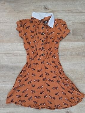 Hell Bunny Vixey Fox Pattern Collared Dress